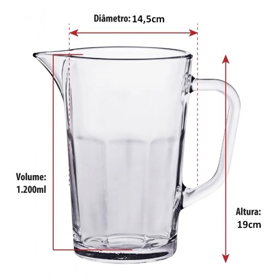 Jogo De Jarra 1,2l Com 6 Copos 380ml Em Vidro Maxim